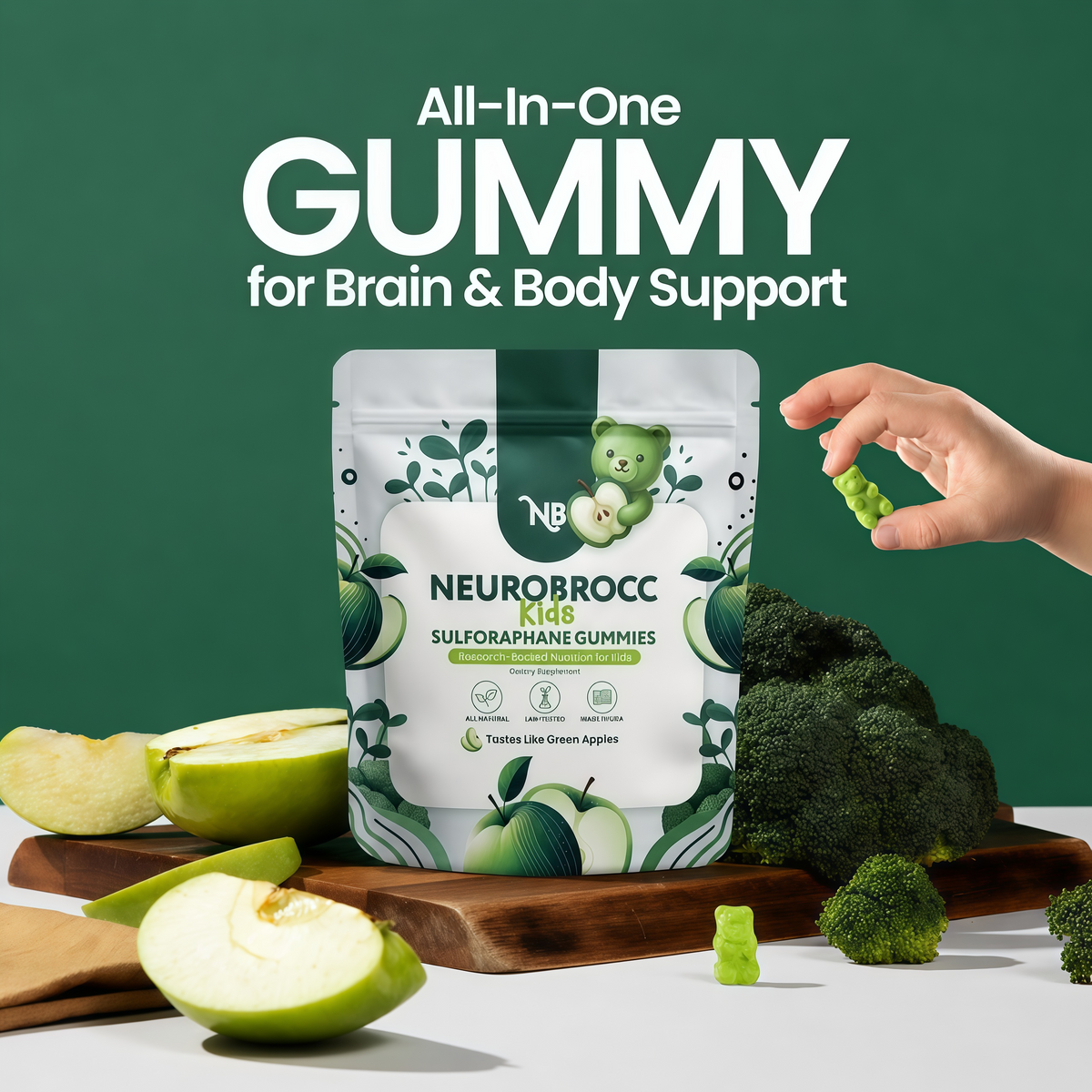 Broccoli Sprout Gummies with Green Apple Flavor🥦